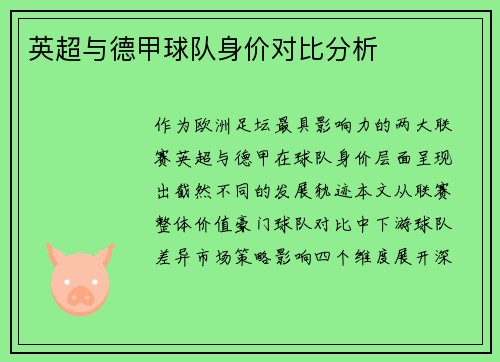 英超与德甲球队身价对比分析